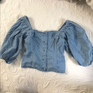 Denim puff sleeve top